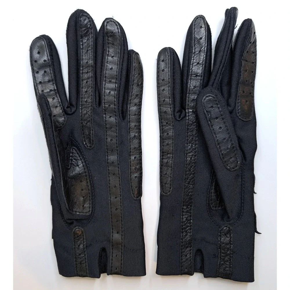 Isotoner Chevron Black Leather Trim Driving Gloves